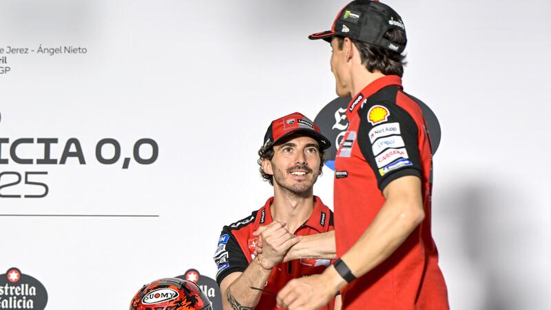 MotoGP 2025. GP di Spagna a Jerez. Pecco Bagnaia: &quot;Marc Marquez ha portato questa moto a un livello superiore. Non mi sento sotto esame, mi ci mettono altri&quot;