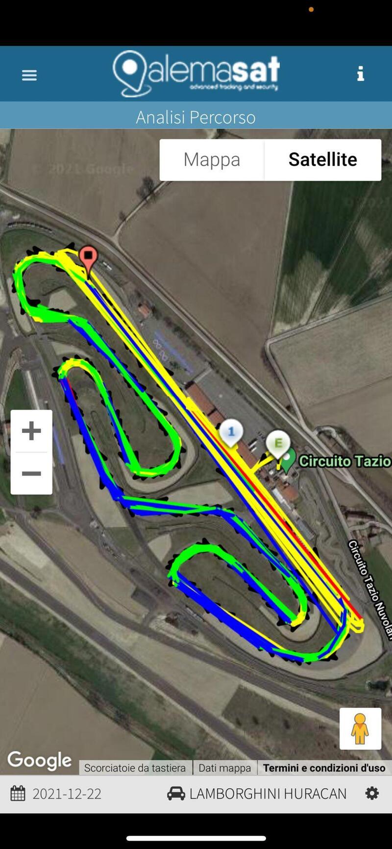 La telemetria di una Lamborghini Huracan durante una prova in pista