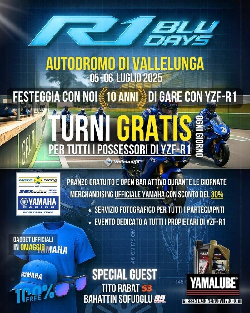 R1 Blu Days: il 5 e 6 luglio a Vallelunga MotoXRacing celebra 10 anni di attivit&agrave; con la Yamaha R1