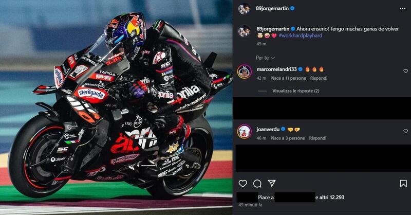 MotoGP 2025. Jorge Martin posta una foto dell&#039;Aprilia MotoGP: &quot;Seriamente, ho tanta voglia di tornare!&quot;