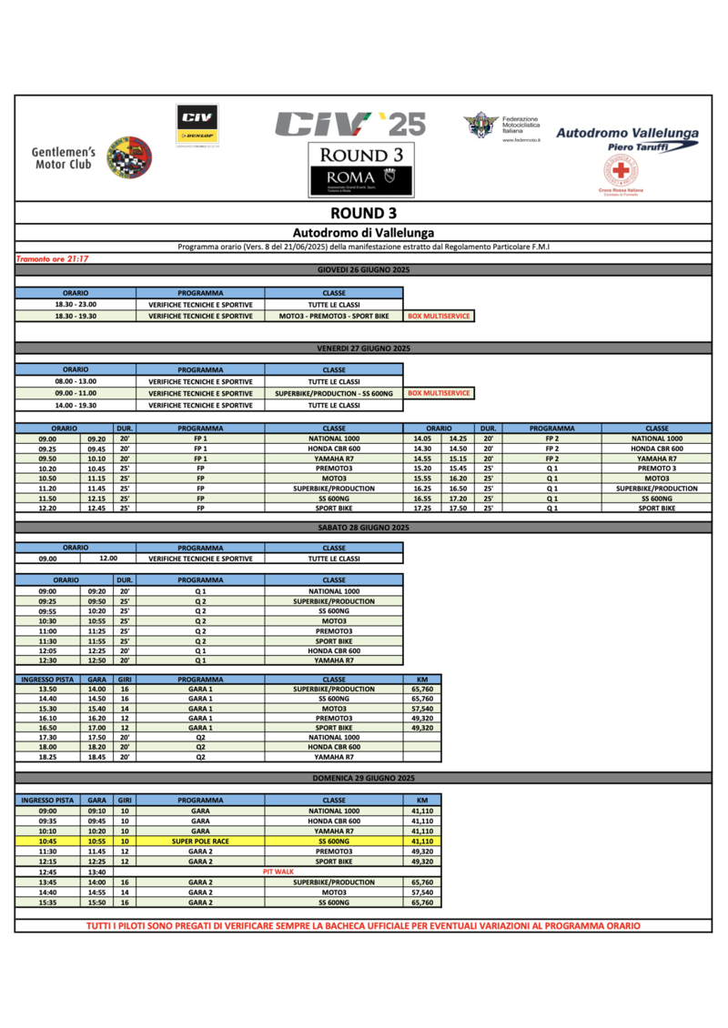 Il programma del CIV a Vallelunga