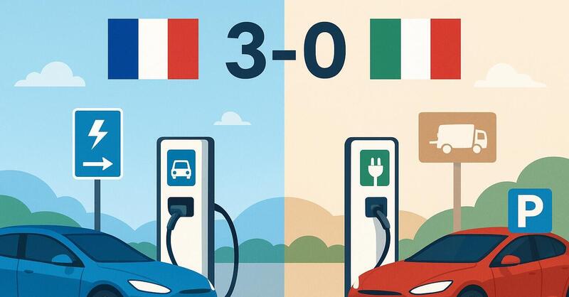 Francia batte Italia 3-0: ricaricare l&rsquo;auto elettrica &egrave; pi&ugrave; facile, pi&ugrave; veloce e molto pi&ugrave; economico