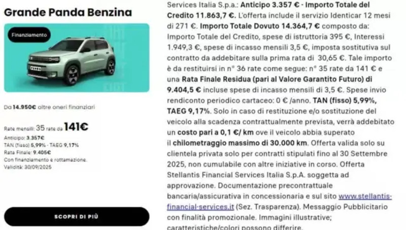 Offerta e prezzo della nuova Fiat Grande Panda a benzina