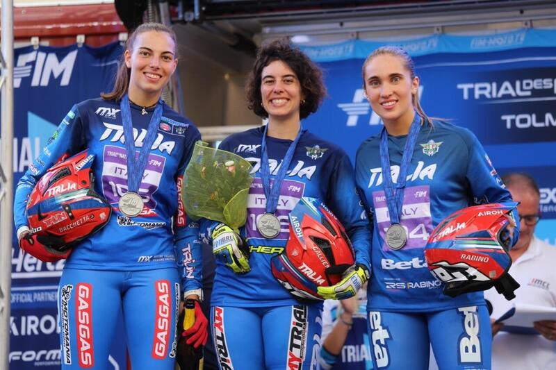 La squadra femminile, da sinistra: Alessia Bacchetta (GASGAS), Martina Gallieni (Sherco) e Andrea Sofia Rabino (Beta)