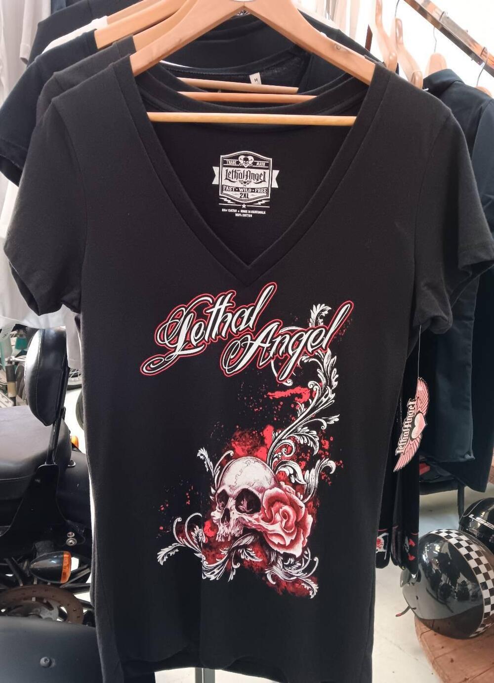 T-Shirt Lethal Angel Donna Floral Skull Colore Ner