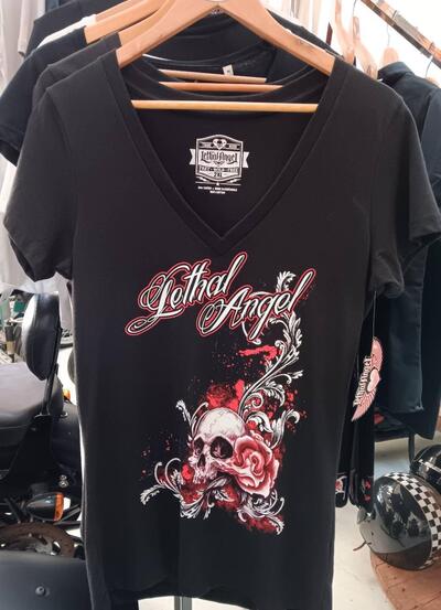 T-Shirt Lethal Angel Donna Floral Skull Colore Ner
