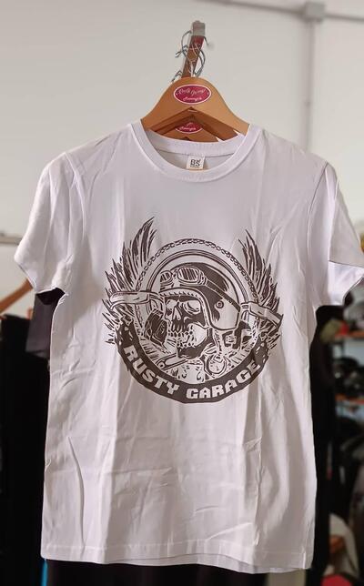 T-SHIRT RUSTY GARAGE SKULL COLORE BIANCO