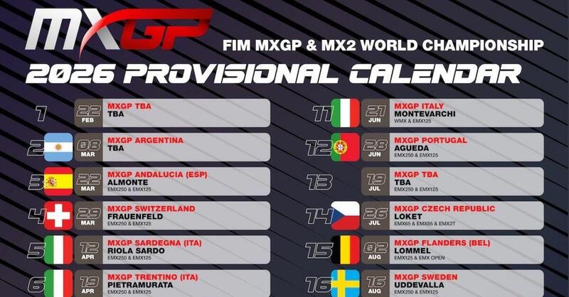 Presentato il calendario provvisorio MXGP 2026: l&#039;Italia ospiter&agrave; tre GP
