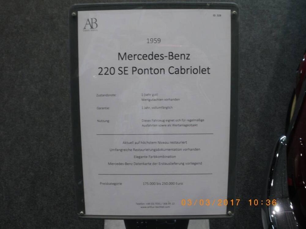 Mercedes-Benz 220 S W180 II Ponton Cabriolet d'epoca a Parma (18)