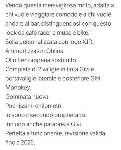 Yamaha XJR 1300 (2006 - 14) usata