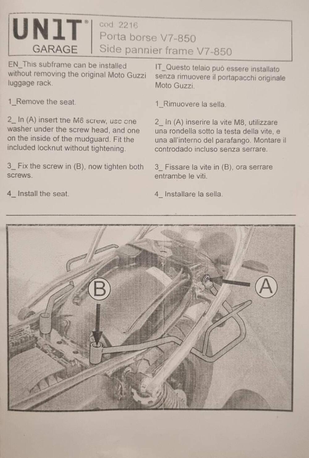 Coppia telai laterali Unit Garage Moto Guzzi V7