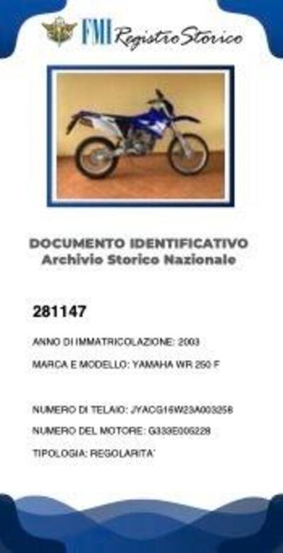 Yamaha WR250F d&#039;epoca
