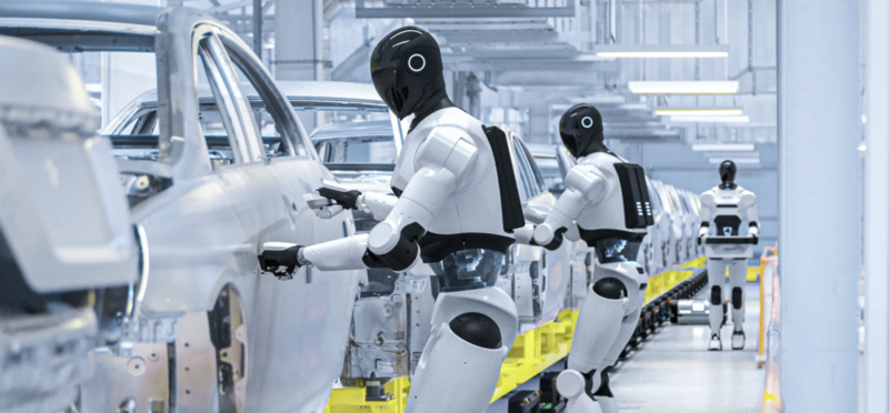 Robot umanoidi in linea di montaggio