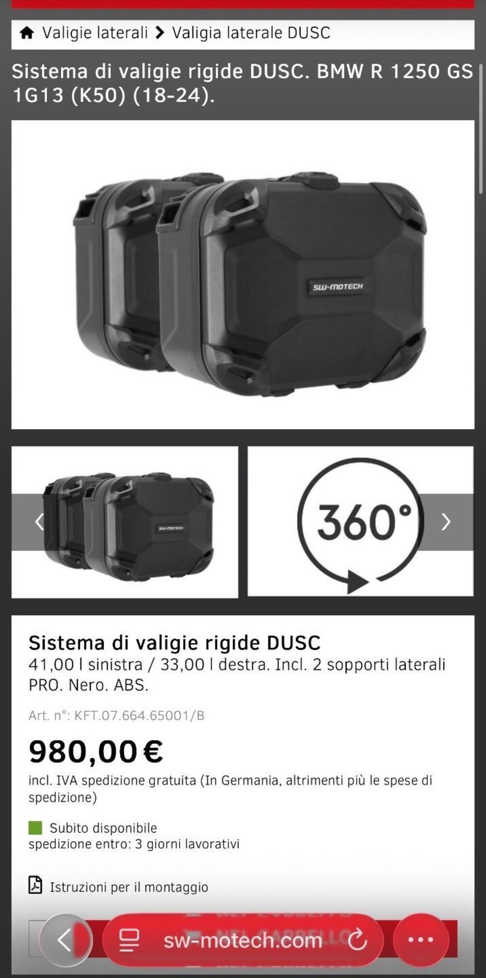 Borse SW Mototech Dusc GS 1200/1250 anni 2018/2024 Sw-Motech