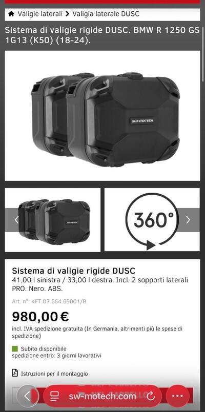 Borse SW Mototech Dusc GS 1200/1250 anni 2018/2024 Sw-Motech