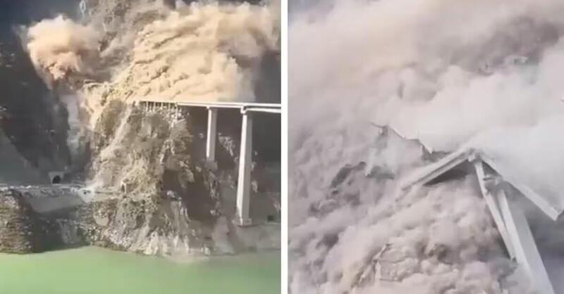 [VIDEO] Cina, crolla un ponte autostradale appena inaugurato: la frana ripresa in un video shock