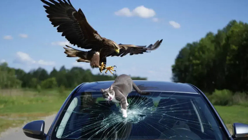 Un&rsquo;aquila fa cadere un gatto sul parabrezza: una disavventura che lascia a bocca aperta gli utenti del web