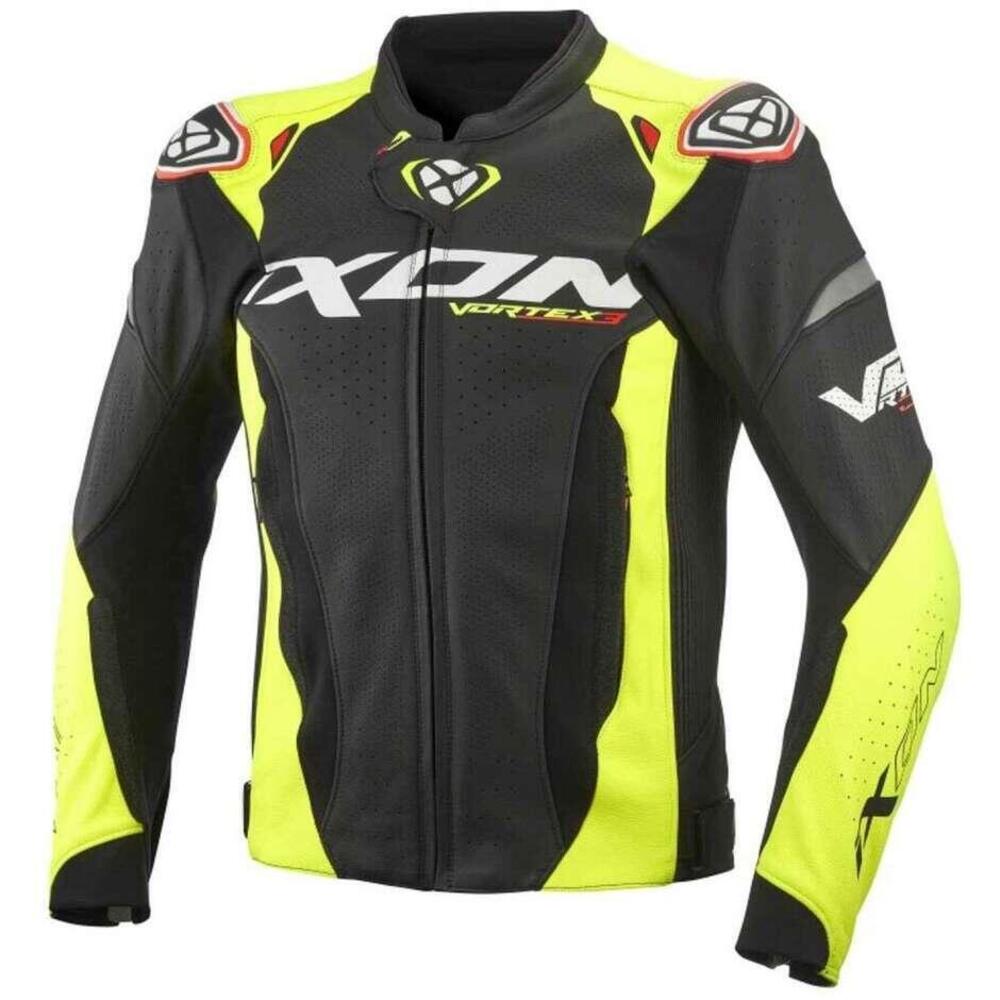 Giacca moto pelle Ixon Vortex 3 Nero Giallo Fluo