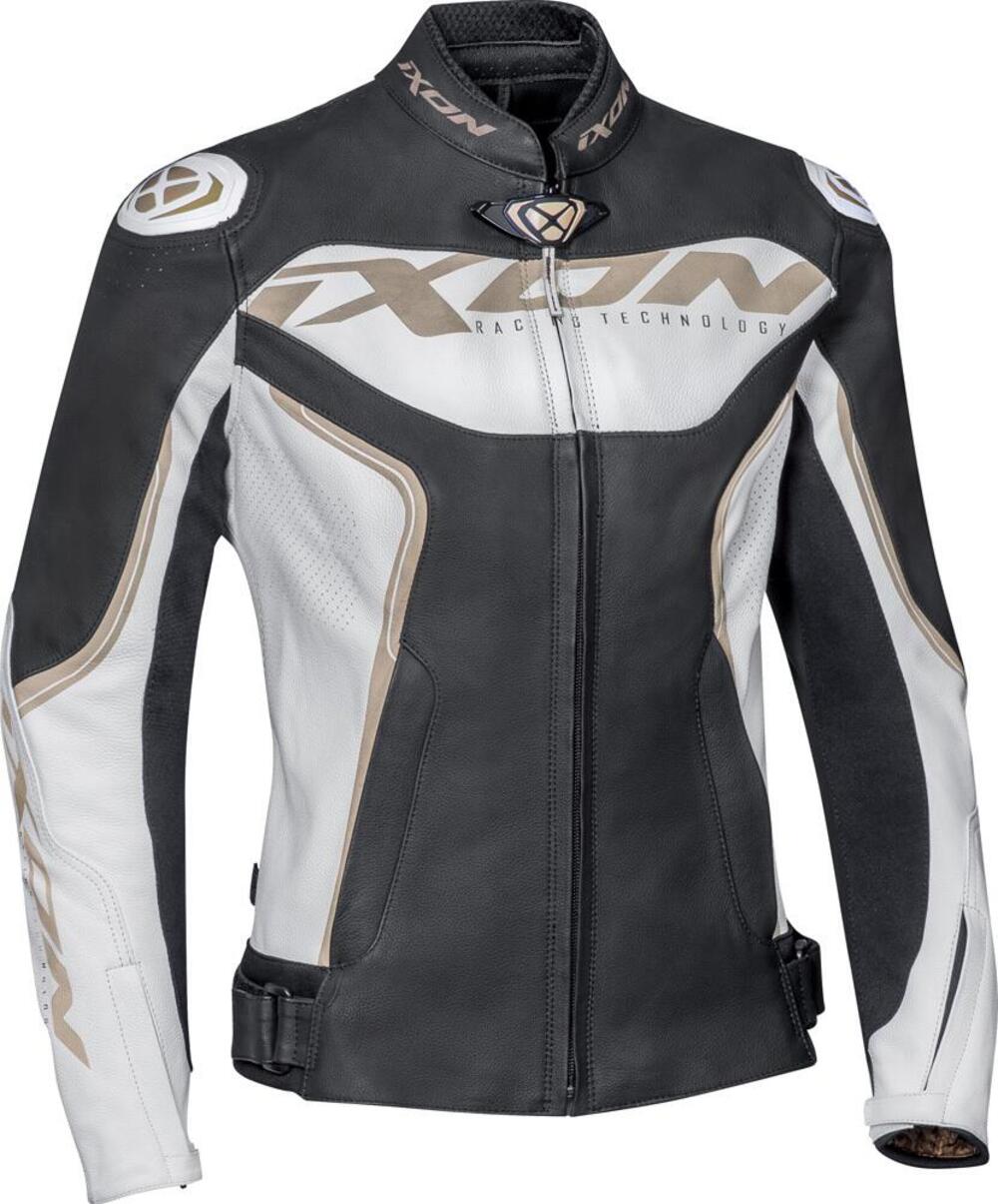 Giacca moto donna pelle Ixon TRINITY bianco nero o