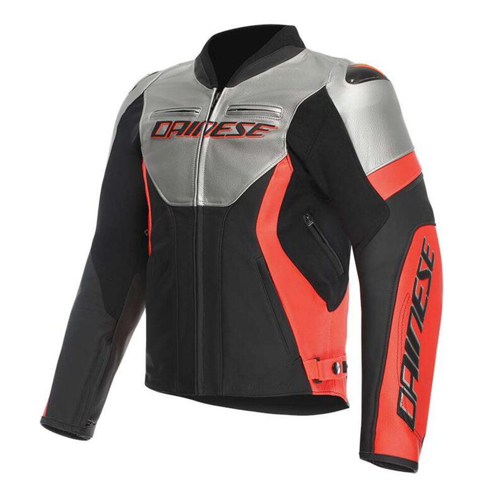 Giacca Moto Pelle Dainese Racing 5 Argento Rosso
