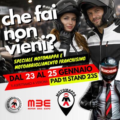 Motoabbigliamento al Motor Bike Expo di Verona: franchising, Motomappa e iscrizioni al Trofeo 2026
