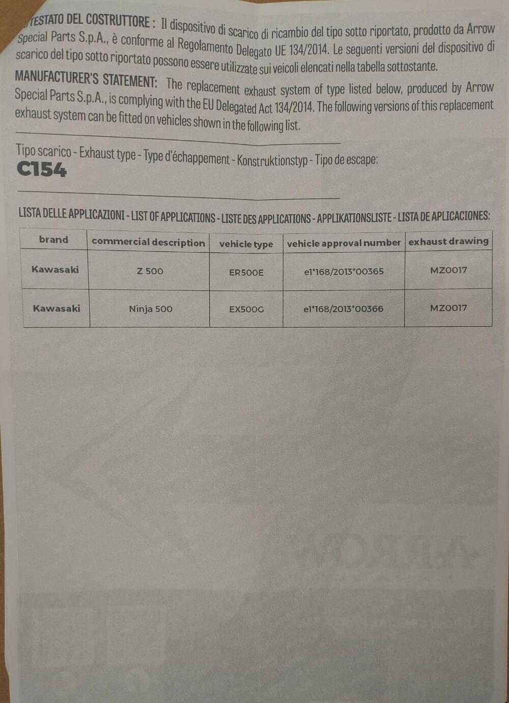 Scarico Arrow Pro-Race Kawasaki Z500 / Ninja 500 (3)