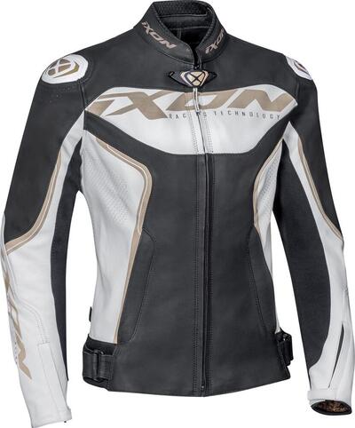 Giacca moto donna pelle Ixon TRINITY bianco nero o