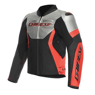Giacca Moto Pelle Dainese Racing 5 Argento Rosso