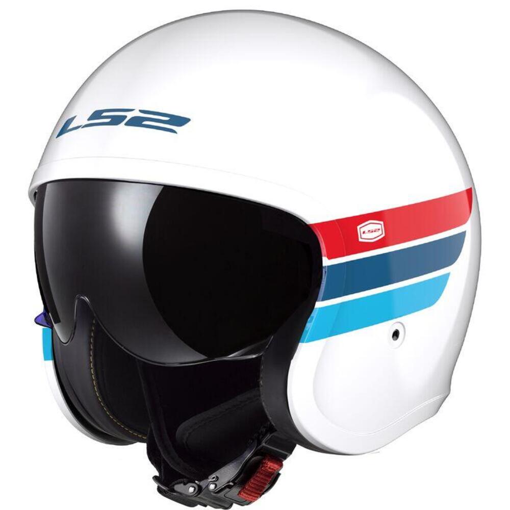 Casco Jet LS2 OF599 Spitfire 2 Retro bianco blu ro