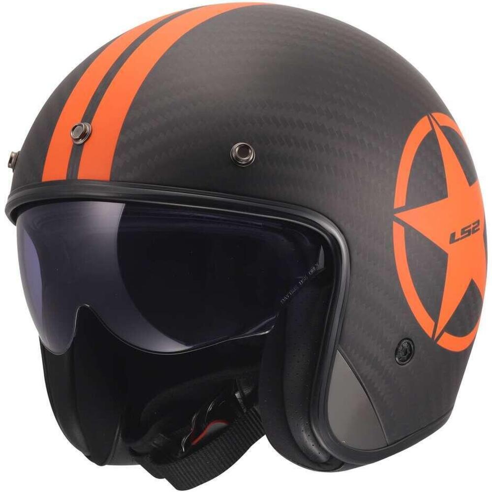 Casco Jet LS2 OF601 Bob II C Star Arancio In Carbo