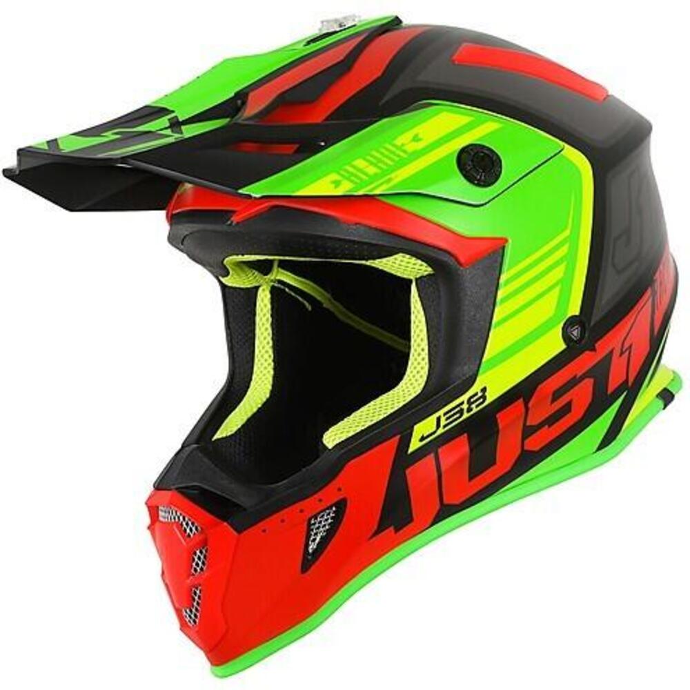 Casco cross Just1 J38 Blade Rosso Verde lime Nero