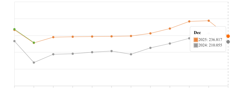 Vendite durante l'anno con un calo a dicembre 2025