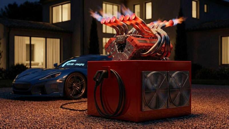 Esclusivo: la Ferrari Luce si potr&agrave; ricaricare con il V12: un Charger HPC che non conosce il silenzio. L'urlo del passato per la scossa del futuro