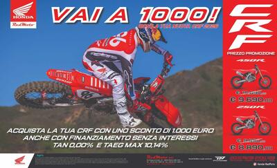 Honda CRF 2026: mille euro di sconto e finanziamento a tasso zero per la stagione motocross