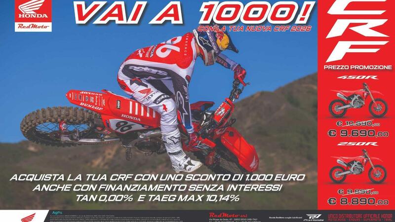 Honda CRF 2026: mille euro di sconto e finanziamento a tasso zero per la stagione motocross