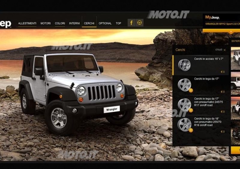 Jeep: on line un nuovo configuratore